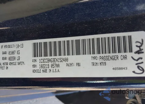 2014 Chrysler 200 Lx z USA, uszkodzony, nr VIN 1C3CCBAG3EN152400